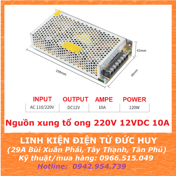 Nguồn xung tổ ong 220VAC 12VDC 10Ampe 120W
