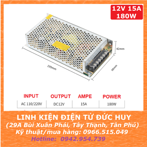 NGUỒN XUNG TỔ ONG 220VAC 12VDC 15A 180W
