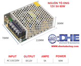 Nguồn xung tổ ong 220VAC 12VDC 5Ampe 60W