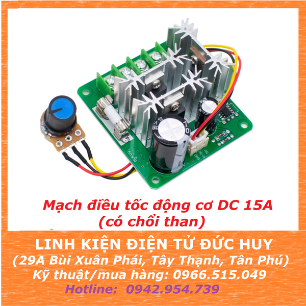 Mạch điều tốc, dimmer động cơ DC 15A (DẢI ĐIỆN ÁP RỘNG 6V-90V)