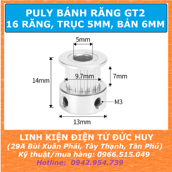 Puly 16 răng GT2 Trục 5mm