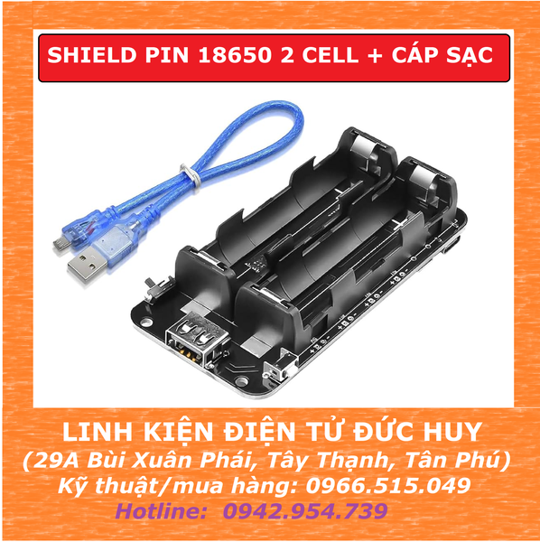 MẠCH SHIELD PIN 18650 LOẠI 2 CELL + CÁP SẠC