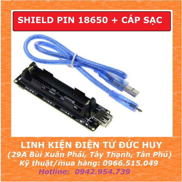 MẠCH SHIELD PIN 18650 LOẠI 1 CELL + CÁP SẠC