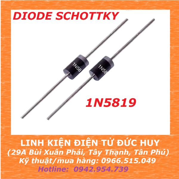 DIODE SCHOTKY 1N5819, 1A - 40V, KIỂU CHÂN CẮM DO-41
