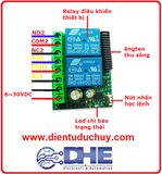 MẠCH BẬT TẮT 2 THIẾT BỊ BẰNG REMOTE, 433MHZ, HỌC LỆNH, 6~30VDC