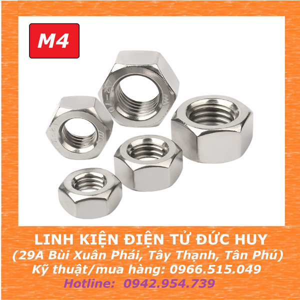 Đai ốc M4, Inox 304