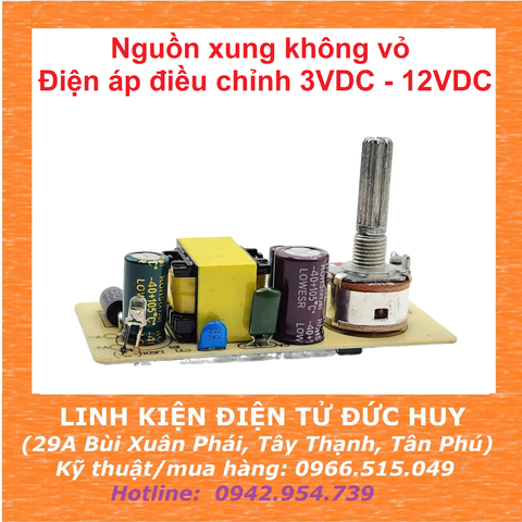 Nguồn xung không vỏ 220VAC, điều chỉnh ngõ ra 3VDC - 12VDC 2A