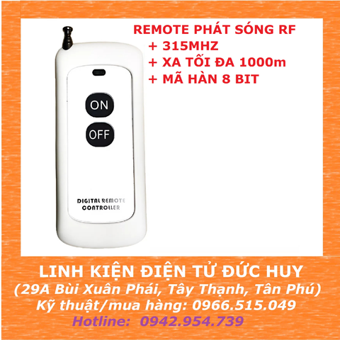Remote RF 2 nút, xa 1000m, 315mhz, mã hàn 8bit