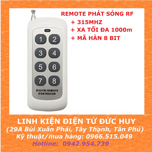 Remote RF 8 nút, 315mhz, xa 1000m, mã hàn 8 bit