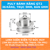 Puly 36 răng GT2 đường kính ngoài 26mm Trục 5mm