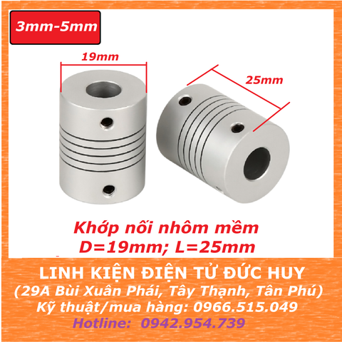 Khớp nối nhôm mềm trục 3mm, 5mm