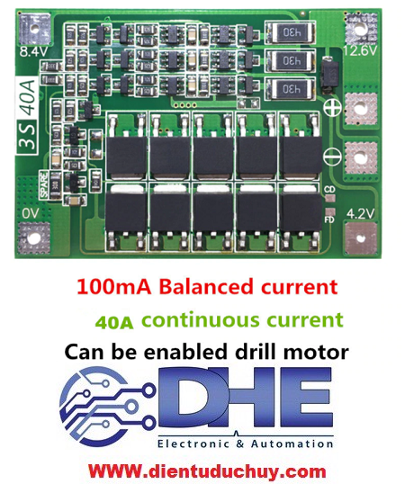 MẠCH SẠC VÀ XẢ 3S PIN LITHIUM 11.1V- CÓ CÂN BẰNG CELL- BẢO VỆ DÒNG XẢ TỐI ĐA 40A