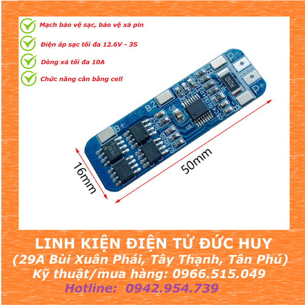 3S 10A BẢO VỆ SẠC, XẢ PIN LITHIUM