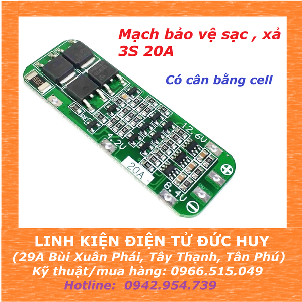 3S 20A BẢO VỆ SẠC, XẢ PIN LITHIUM, CÓ CÂN BẰNG CELL