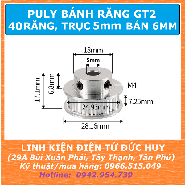 Puly bánh răng 40 răng GT2 Trục 5mm