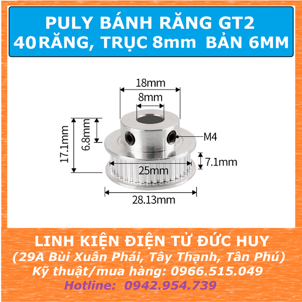Puly bánh răng GT2 40 răng Trục 8mm