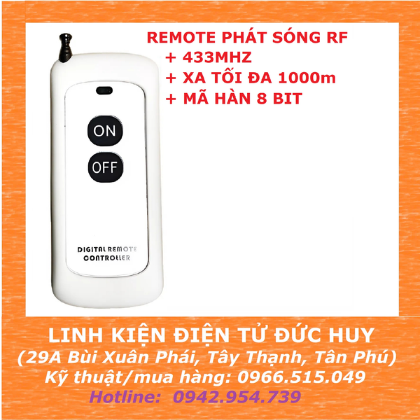 Remote điều khiển từ xa mã hàn 2 nút, xa 1000m 433mhz, mã hàn 8bit