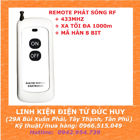Remote điều khiển từ xa mã hàn 2 nút, xa 1000m 433mhz, mã hàn 8bit