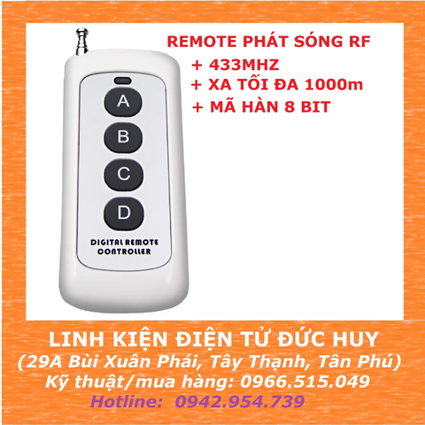 Remote mã hàn điều khiển từ xa 4 nút 433mhz xa 1000m