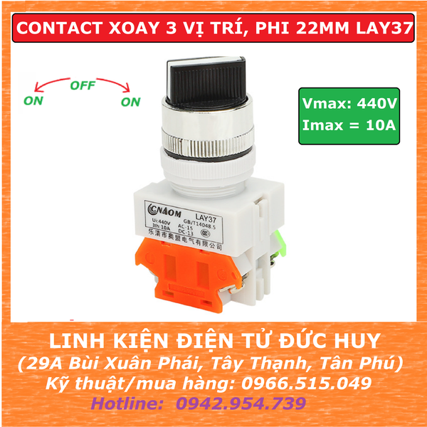 LAY37 CÔNG TẮC XOAY NÚT CHUYỂN 3 VỊ TRÍ 22MM (1NO + 1NC)