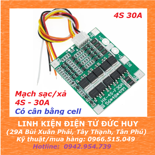 MẠCH SẠC XẢ 18650 4S 30A, CÂN BẰNG CELL