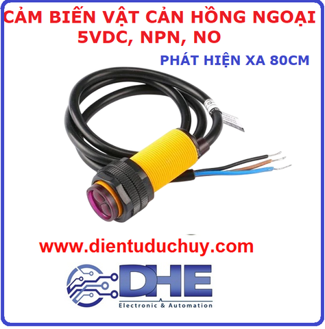 E18-D80NK Cảm biến vật cản hồng ngoại (Phản xạ khuếch tán), 5VDC, NPN, NO, 3 dây,