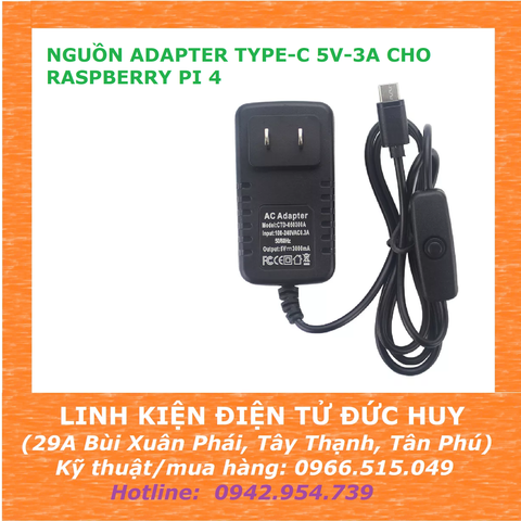 NGUỒN ADAPTER 5V 3A TYPE-C CHO RASPBERRY PI 4 4B ( CÓ CÔNG TẮC)