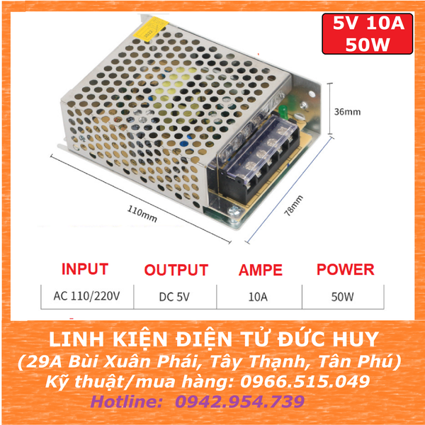 Nguồn xung tổ ong 220VAC 5VDC 10Ampe