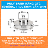 Puly bánh răng nhôm 60 răng GT2 trục 5mm bản rộng 6mm