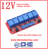 Module 6 relay 12V 10A có jumper High/Low, opto cách ly