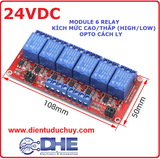 Module 6 relay 24V 10A có jumper High/Low, opto cách ly