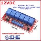 Module 6 relay 12V 10A có jumper High/Low, opto cách ly