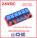 Module 6 relay 24V 10A có jumper High/Low, opto cách ly