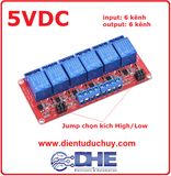 Module 6 relay 5V 10A có jumper High/Low, opto cách ly