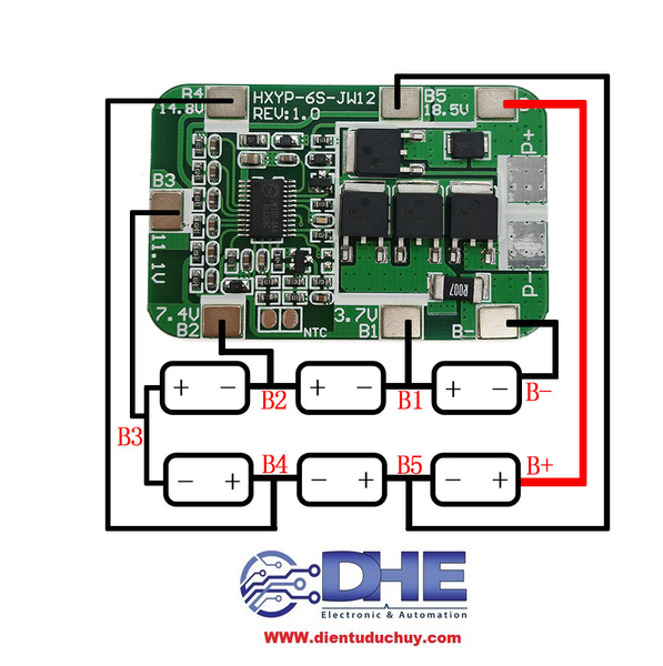 MẠCH SẠC & XẢ 6S PIN LITHIUM - ION 18650, HXYP - 6S - JW12,  22V 24V DÒNG XẢ TỐI ĐA 14A, CÓ CÂN BẰNG DÒNG ĐIỆN