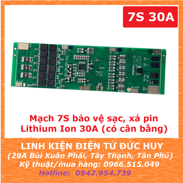 Mạch 7S 25.9V 30A bảo vệ sạc xả pin lithium (có cân bằng)