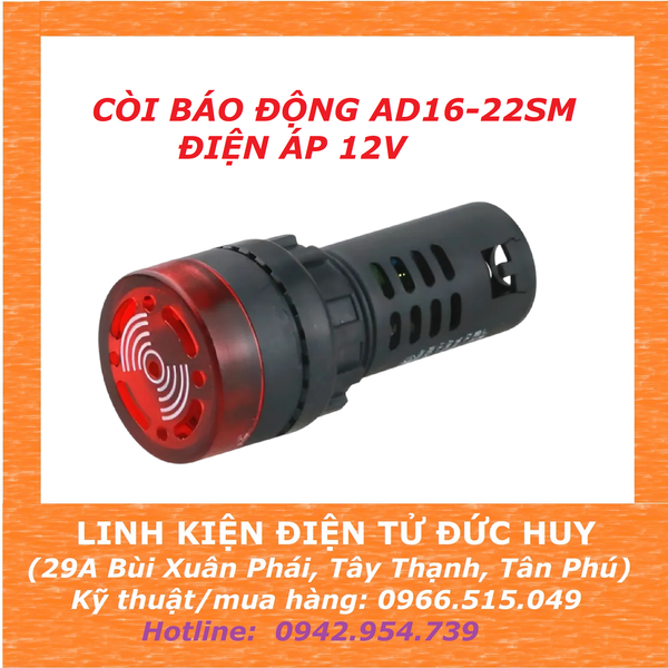 AD16 22SM đèn báo, còi báo động 22mm 12VAC/DC (CÓ THỂ SỬ DỤNG AC HOẶC DC)