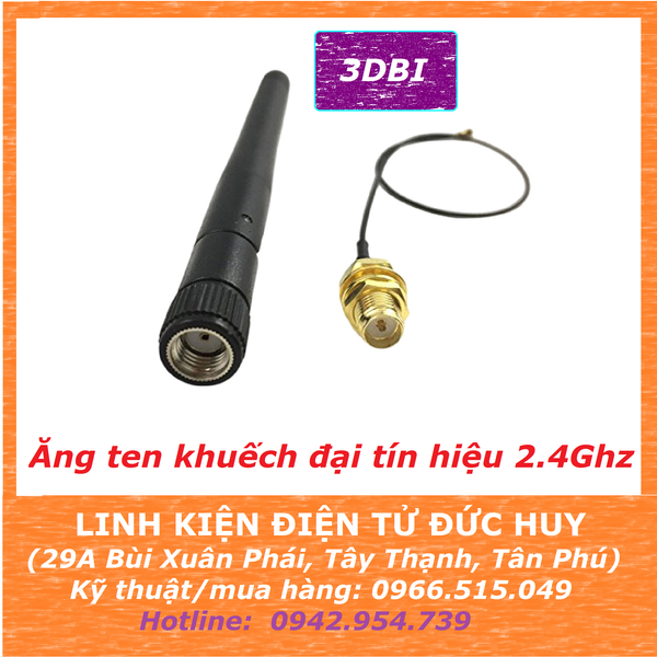 ANGTEN THU SÓNG KHUẾCH ĐẠI IPEX SMA 2.4GHZ
