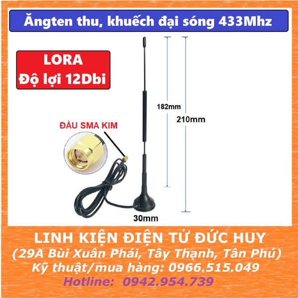 ĂngTEN thu khuếch đại sóng LORA 433MHz GAIN (Độ lợi) 12dBi