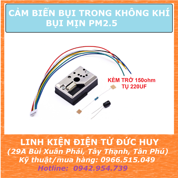 PM2.5 GP2Y1014AU  Cảm biến bụi nồng độ bụi trong môi trường không khí ( KÈM TRỞ 150 VÀ TỤ 220UF )