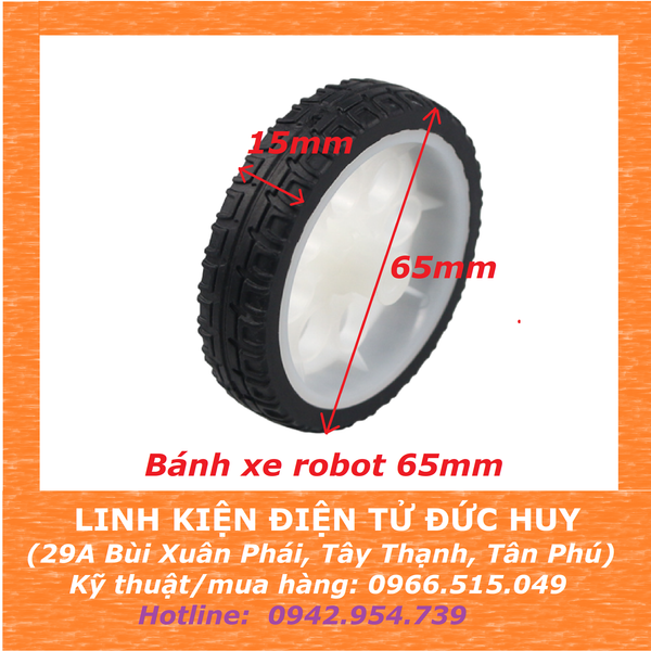 Bánh xe robot bám đường tốt, đường kính 65mm, màu trắng