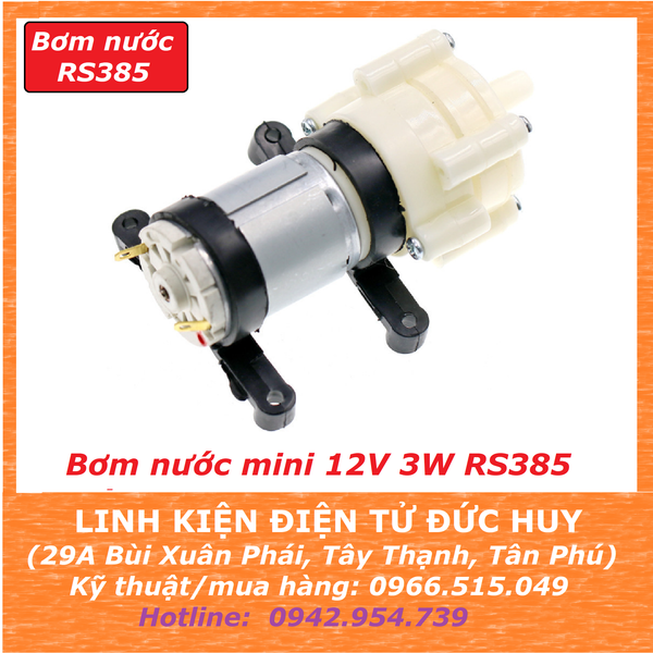 Bơm nước R385 điện áp 6V-12V, lưu lượng 1-2L/phút