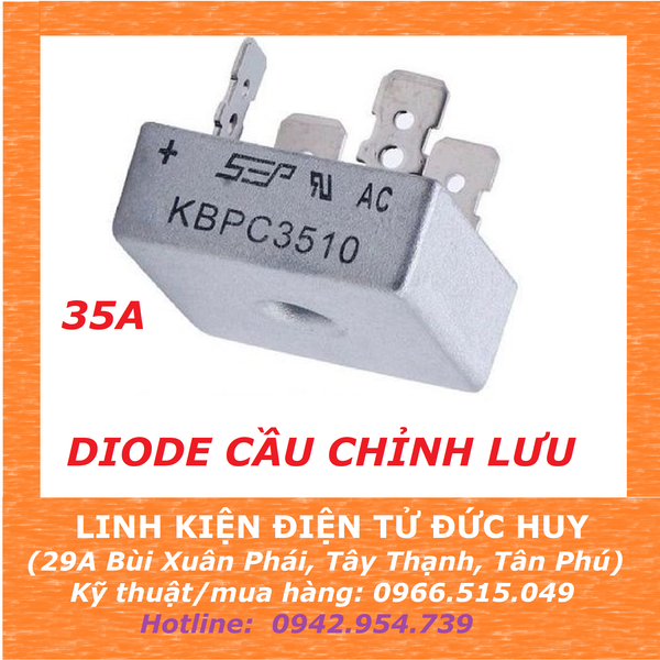 DIODE CẦU CHỈNH LƯU KBPC3510, DÒNG ĐIỆN TỐI ĐA 35A, ĐIỆN ÁP 1000V, LOẠI 4 CHÂN VUÔNG