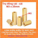 Trụ đồng M3, cái-cái (2 đầu cái), dài 25mm
