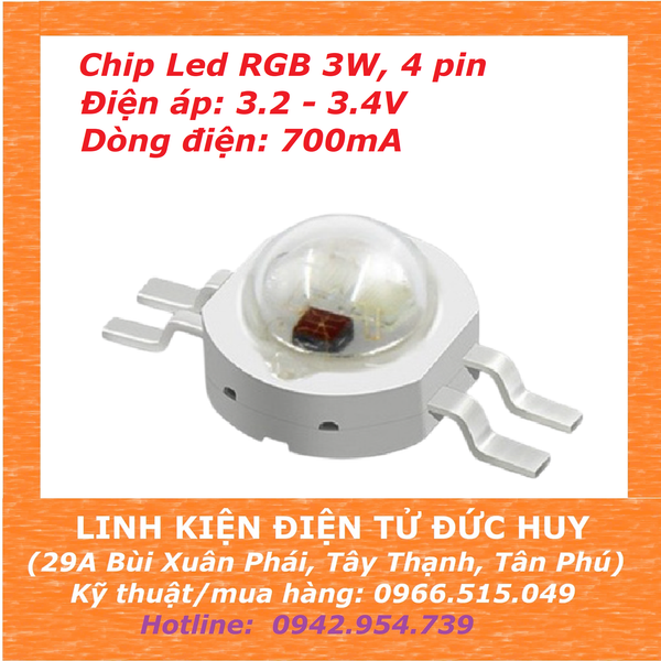 Chip Led RGB 3W, 4 pin