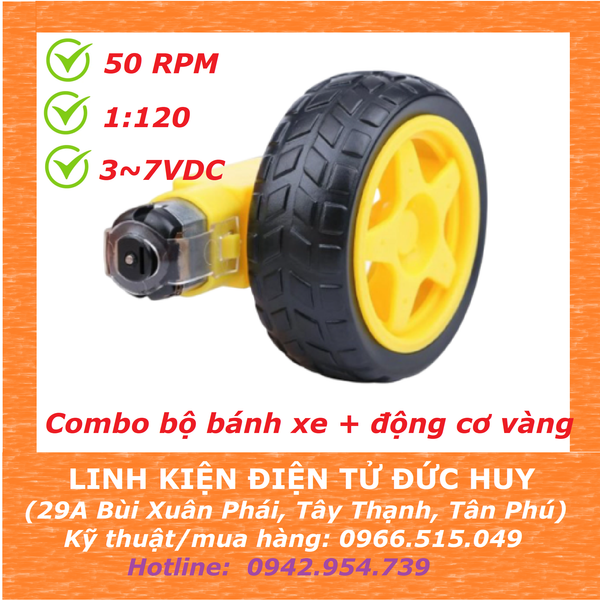Combo bánh xe và động cơ vàng (bánh răng nhựa), tốc độ 50rpm (1:120)