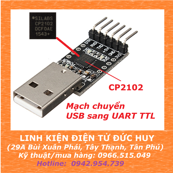 MODULE CHUYỂN ĐỔI USB UART TTL CHIP CP2102 ( BOARD ĐEN ) RA 6 CHÂN