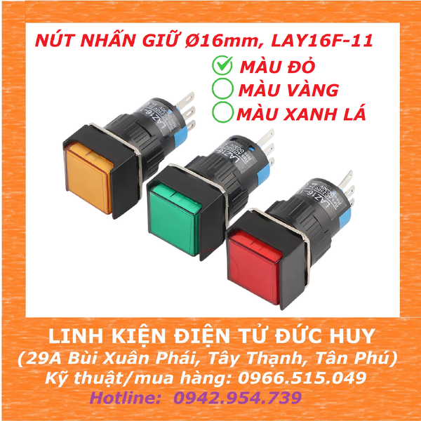 NÚT NHẤN GIỮ 16MM, LAY16F-11, MÀU ĐỎ