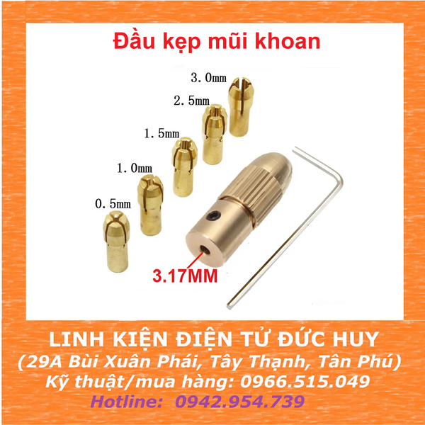 ĐẦU KẸP MŨI KHOAN MẠCH, TRỤC 3.17MM