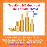 Trụ đồng M3, đực-cái (1 đầu đực, 1 đầu cái), dài 15mm